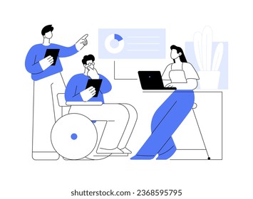 Inclusive office isolated cartoon vector illustrations. Group of diverse people working in a smart inclusive office, modern workplace for disabled people, accessible environment vector cartoon.