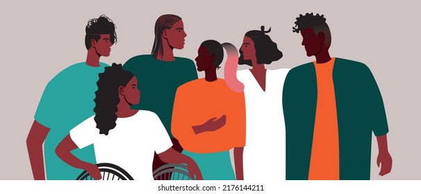 Inclusive people from African community, flat vector stock illustration celebration Juneteenth National Independence Day, diversity of Afro ethnic group