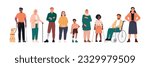 Inclusive People collection. Vector cartoon illustration in a flat style of a diverse group of people with different types of inclusiveness: LGBT, physical disability, religion, and age. 