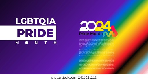 Fondo de Orgullo inclusivo con colores de bandera Orgullo. Papel de tapiz de rayas arcoiris 2024 en colores del Orgullo Gay. Mes del Orgullo LGBT. Transexual lesbiana gay-bisexual. Cartel, tarjeta, pancarta. Ilustración vectorial.