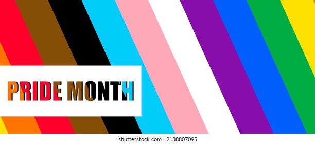 Inclusive Pride Background With Progress Pride Flag Colors. LGBTQ Rainbow Flag With Pride Month 2022