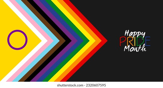 Inclusive Pride Background with Progression Pride Flag Colours. Rainbow Stripes Wallpaper with signs