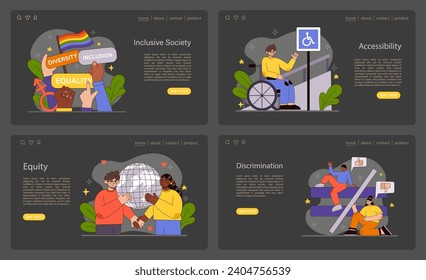 Inclusive Society concept. United hands under a rainbow for equity and rights. Celebrating diversity, equality, and inclusion. Flat vector illustration.