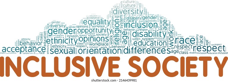 Inclusive Society conceptual vector illustration word cloud isolated on white background.
