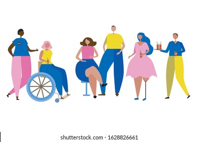 Inclusive in a society with people who are healthy and disabled, African Americans and whites, homosexuals. Disabled and lgbt stock vector illustration isolated on white background for design