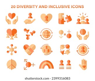 Inclusive society set. A collection of icons representing unity, equality, and support. Celebrating diversity, gender neutrality, and global solidarity. Flat vector illustration.