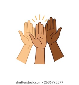 Inclusive Team High Fiving Different Skin Tones Celebration White Background Unity