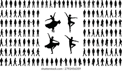 Inclusive vector set of human silhouettes representing different genders, cultures, and activities. Ideal for social awareness, equality campaigns, and community design.