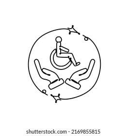 Inclusive Workplace. Employee Protection Icon Illustration. Icon Of A Person In A Wheelchair And Hands