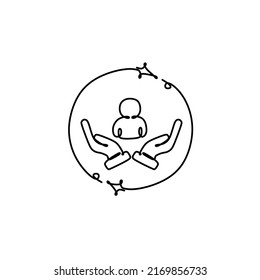 Inclusive Workplace. Employee Protection Icon Illustration. Icon Of A Worker And Hands