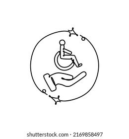 Inclusive Workplace. Employee Protection Icon Illustration. Icon Of A Person In A Wheelchair And Hands