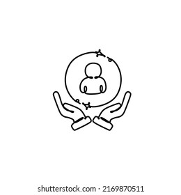 Inclusive Workplace. Employee Protection Icon Illustration. Icon Of A Worker And Hands