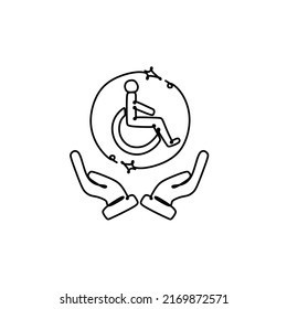 Inclusive Workplace. Employee Protection Icon Illustration. Icon Of A Person In A Wheelchair And Hands