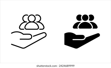 An inclusive workplace. employees on human hand line icon set vector illustration on white background