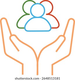 An inclusive workplace. employees on human hand line icon set vector illustration on white background