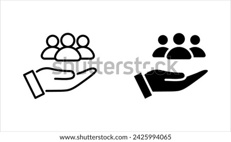 An inclusive workplace. employees on human hand line icon set vector illustration on white background