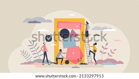 Inclusiveness and collaboration for business teamwork tiny person concept. Diversity and different social, racial, gender and ethnicity groups work together for common project vector illustration.