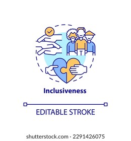 Inclusiveness concept icon. Global citizenship education theme. Social integration abstract idea thin line illustration. Isolated outline drawing. Editable stroke. Arial, Myriad Pro-Bold fonts used