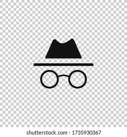 Icono de modo de incognita.Ilustración del agente espía.Símbolo del vector de exploración privada