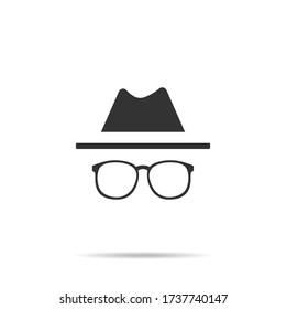 Incognite mode icon.Spy agent illustration.Private browsing vector symbol
