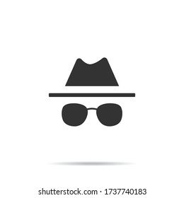 Incognite mode icon.Spy agent illustration.Private browsing vector symbol