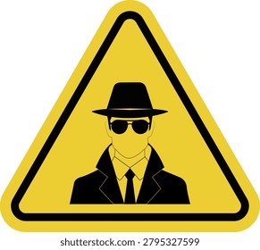 Incognito. Anonymous mode or hidden presence. Privacy and personal data protection. Confidentiality. Yellow warning triangle sign.