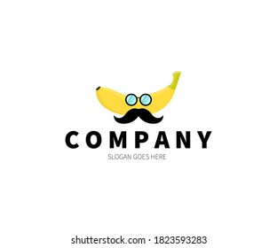 Incognito Banana wearing mustache and glasses, Logo Concept. Vector Design Illustration. Symbol and Icon Vector Template.