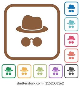 Incognito with glasses simple icons in color rounded square frames on white background
