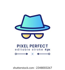 Icono de relleno de degradado de incognito. Seguridad personal. Navegando de forma anónima. Píxel perfecto 128x128, contorno 4px. Símbolo lineal colorido moderno. Elemento RGB editable aislado del vector