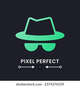 Incognito green solid gradient desktop icon on black. Personal security. Browsing anonymously. Pixel perfect 128x128, outline 4px. Glyph pictogram for dark mode. Isolated vector image