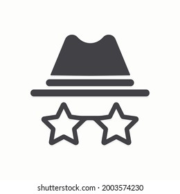 Incognito icon. Flat icon of an unknown person wearing a hat and glasses in the form of stars. Vector illustration 