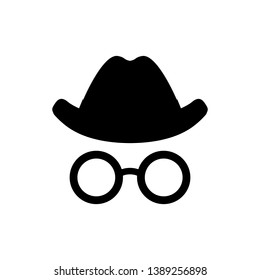 Incognito icon. Hat and glasses sign. Anonymous spy agent symbol, logo illustration – stock vector