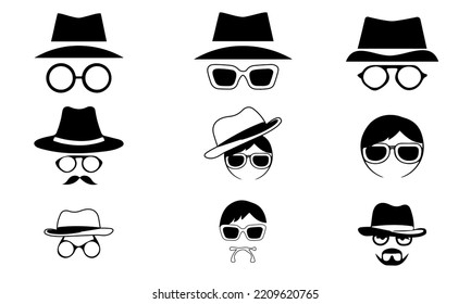 Incognito Icon Manwoman face with glasses Black and White Vector Graphic. Spy agent line and glyph icon, security and detective, hacker sign vector graphics, editable stroke linear icon