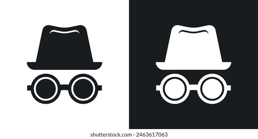 Incognito icon set. Secretive spy with hat. Private web browser vector symbol. Undercover agent sign. Mafia or gangster icon. Deceiver symbol.