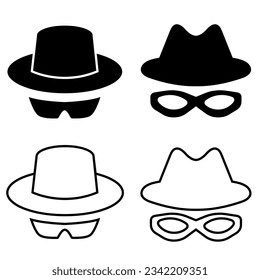 Juego de vectores de iconos de Incognito. Colección de signos de ilustración desconocida. Símbolo o logotipo sin nombre.