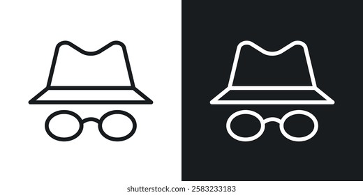 Incognito icons in black and white liner strokes for web design.