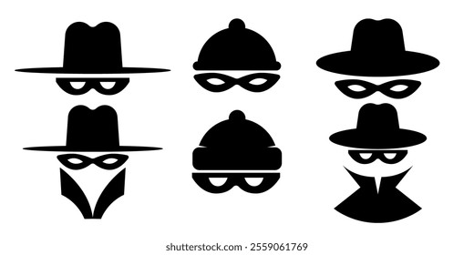 Incognito icons. Collection of anonymous and strangers