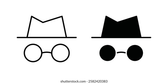 Incognito icons pack vectors in black flat and strokes