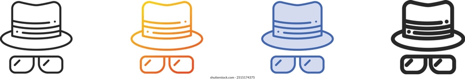 icono de incógnito. Diseño lineal delgado, degradado, trazo azul y estilo audaz aislado sobre fondo blanco