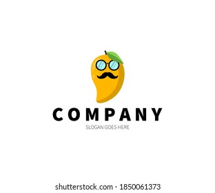 Incognito Mango wearing mustache and glasses, Logo Concept. Vector Design Illustration. Symbol and Icon Vector Template.