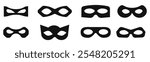 Incognito mask, villain or robber hide face element, black silhouette mystery costume icon. Superhero or carnival bandit burgar 