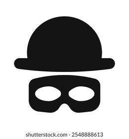 Incognito mask, villain or robber hide face element, black silhouette mystery costume icon. Superhero or carnival bandit burgar 