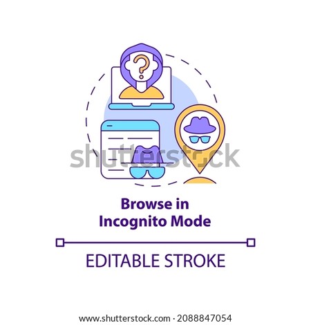 Incognito mode browsing concept icon. Anonymity protecting privacy online. Avoiding data tracing abstract idea thin line illustration. Vector isolated outline color drawing. Editable stroke