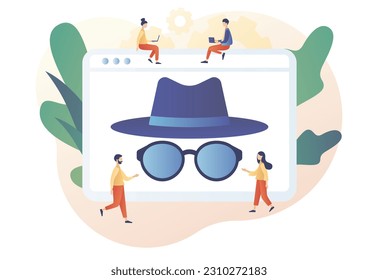 Concepto de modo incognito. Búsqueda anónima. Explorar en privado. Privacidad en línea y protección de datos personales. Información confidencial. Estilo moderno de dibujos animados planos. Ilustración del vector sobre fondo blanco