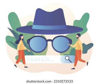 Konzept des Incognito-Modus. Anonyme Suche. Durchsuchen Sie privat. Datenschutz im Internet und Datenschutz. Vertrauliche Informationen. Moderner, flacher Cartoon-Stil. Vektorgrafik auf weißem Hintergrund