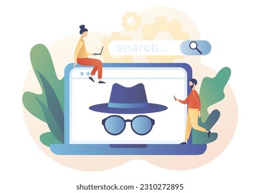 Incognito mode concept. Anonymous search on laptop. Browse in private. Online privacy and personal data protection. Confidential information. Modern flat cartoon style. Vector illustration