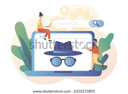 Incognito mode concept. Anonymous search on laptop. Browse in private. Online privacy and personal data protection. Confidential information. Modern flat cartoon style. Vector illustration