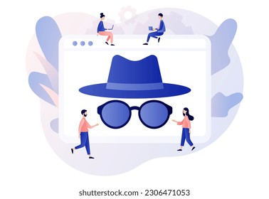 Incognito mode concept. Browse in private. Anonymous search. Online privacy and personal data protection. Confidential information. Modern flat cartoon style. Vector illustration on white background