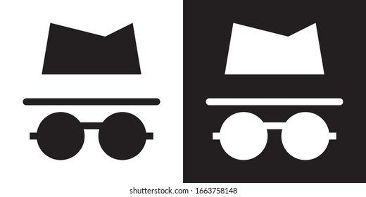 Incognito-Modus. Glyphe-Symbol in der weißen und schwarzen Version.