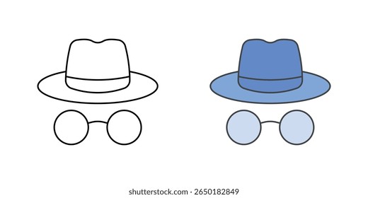Incognito mode icon with friendly hat and glasses symbol, ideal for private browsing, digital privacy, and everyday security illustrations.